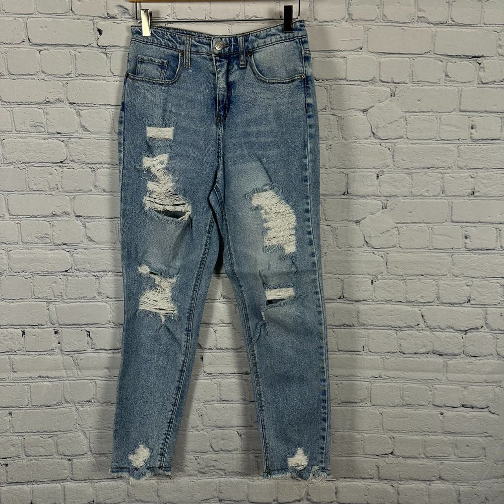 Wild Fable Women's Distressed High Rise Mom Denim Jeans, Size 4, Med. Wash Blue